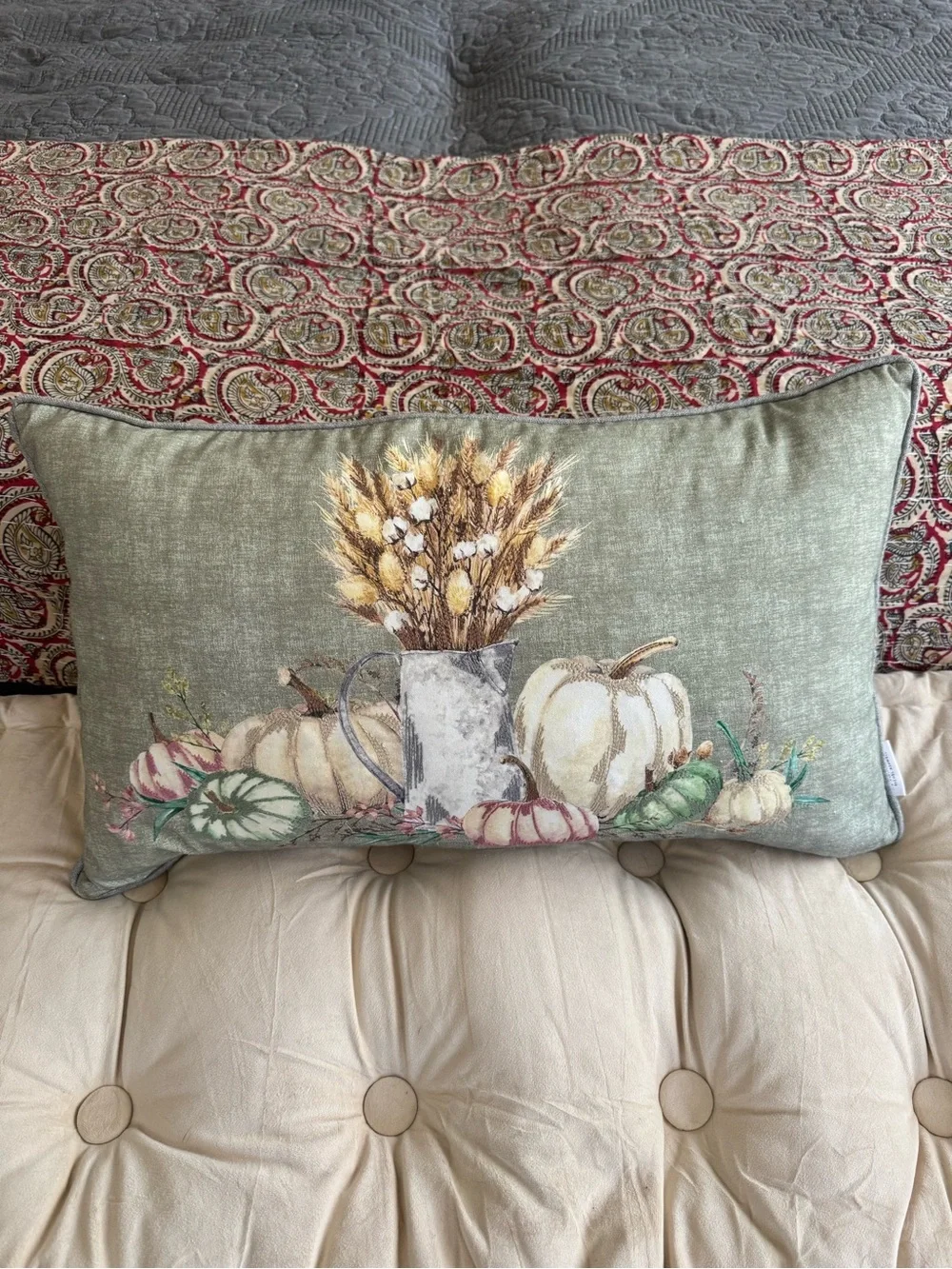 Farmhouse by Rachel Ashwell Embroidered Fall Ascent Oblong Pillow 14x24 Pumpkins